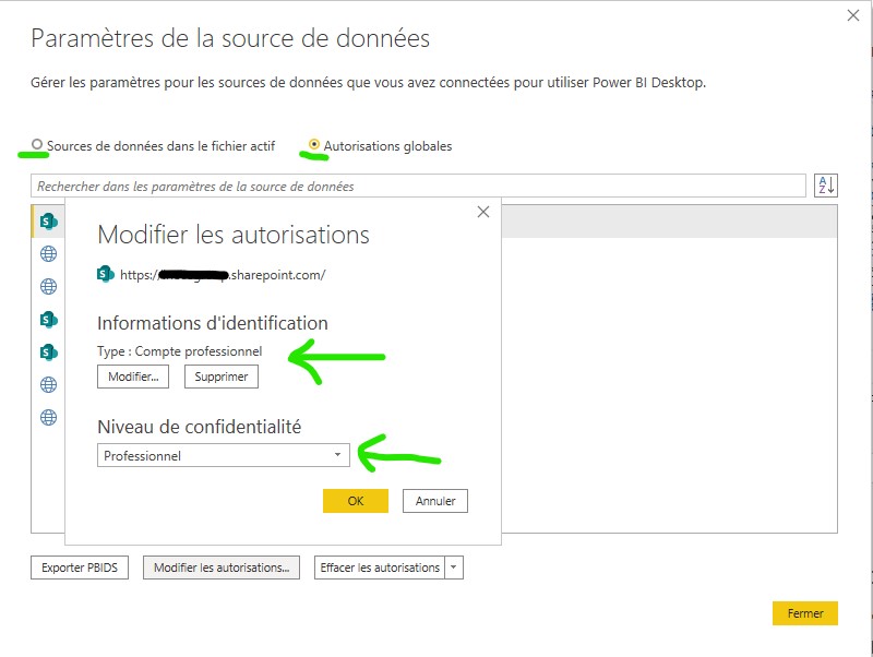 Paramètres de la source de données