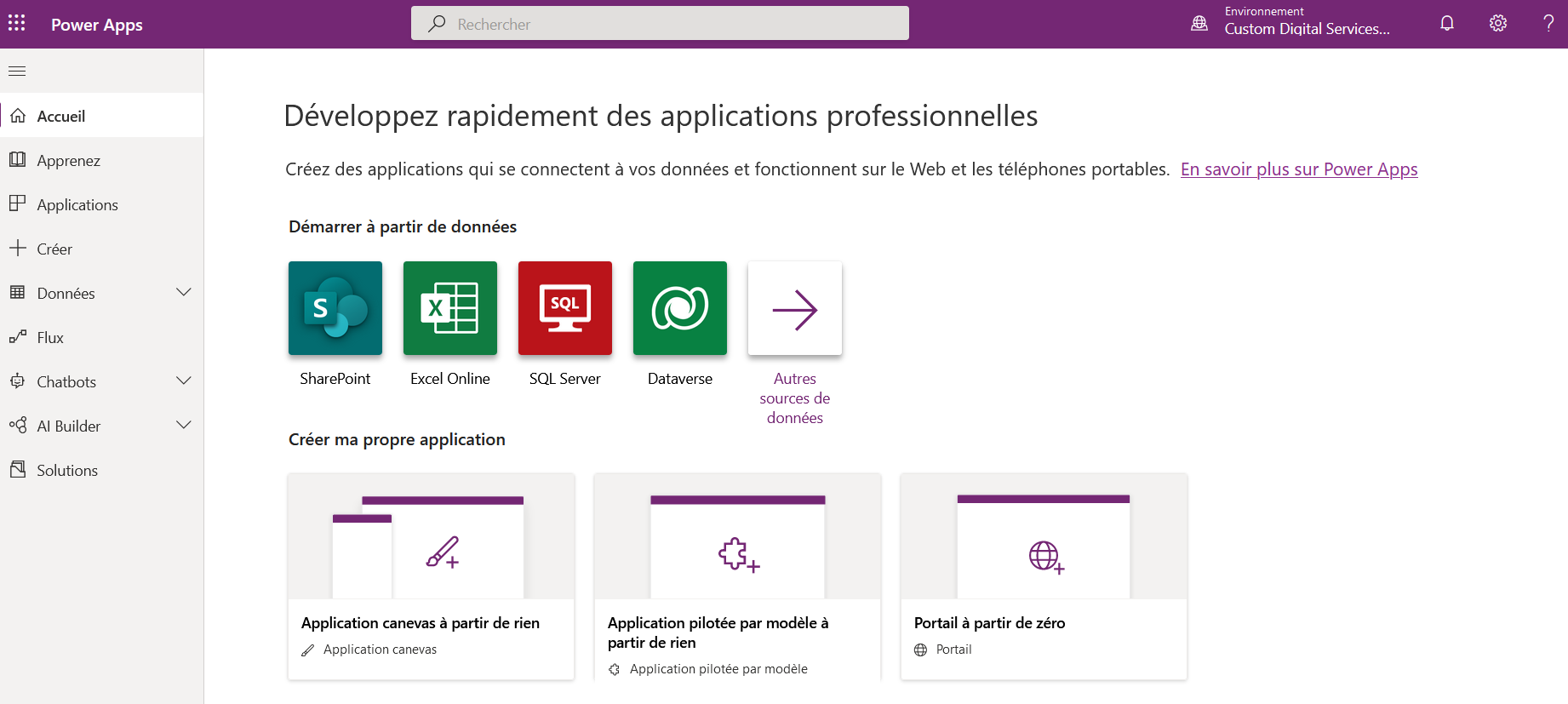 Accueil Power Apps